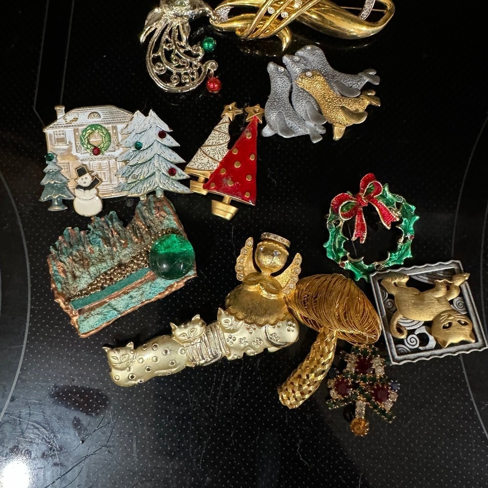 Vintage Christmas /Cat Holiday Brooch Lot Multicolor 1950s Collection - Picture 11 of 12